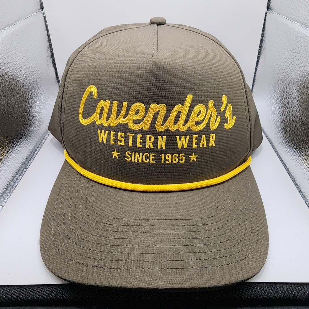 Cavender's Western Wear Rope Snapback Cap Hat Mens OSFA Olive Green Yellow NWOT